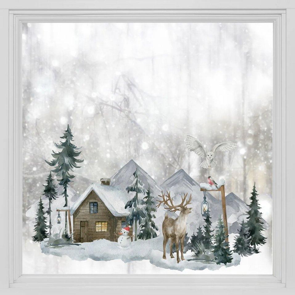 Winter Village Reindeer Stained Window Cling Christmas Decals - Decor Home