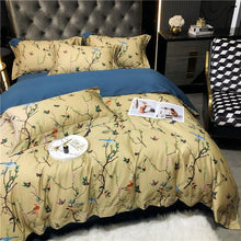 Load image into Gallery viewer, 100% Egyptian Cotton US size Bedding Queen King size 4Pcs Birds and Flowers Leaf Gray Shabby Duvet Cover Bed sheet Pillow shams - For Home Decor
