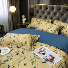 Load image into Gallery viewer, 100% Egyptian Cotton US size Bedding Queen King size 4Pcs Birds and Flowers Leaf Gray Shabby Duvet Cover Bed sheet Pillow shams - For Home Decor
