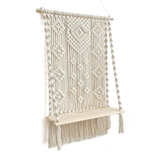 Load image into Gallery viewer, Macrame Wall Hanging Planter Wooden Floating Shelf
