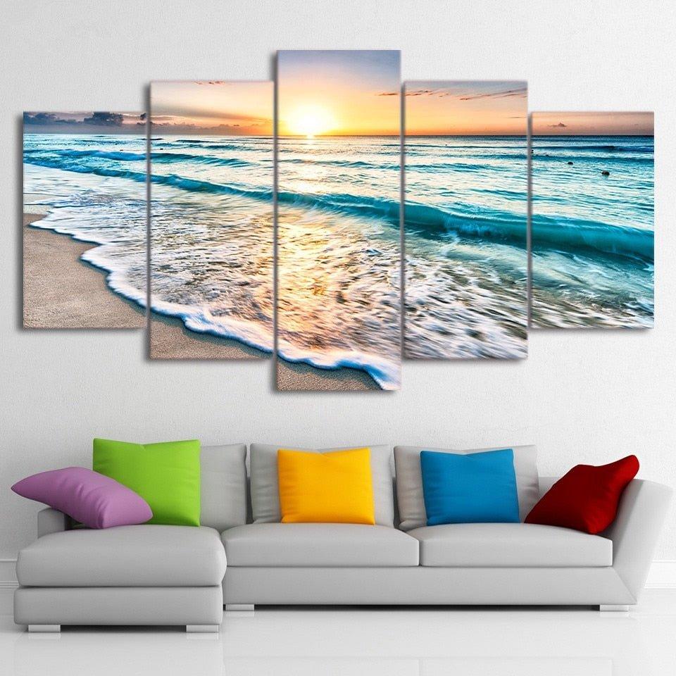 5 Panels Beach Sunset Framed Canvas Prints - Decor Home