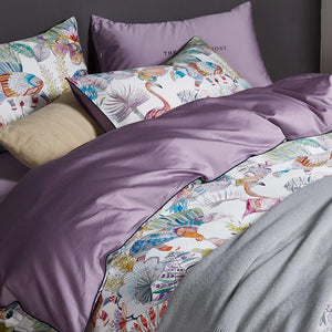 600TC Egyptian Cotton Flower Bird Digital Printing Bedding Sets 4pcs Bed Linen Duvet Cover Set Luxury Bed Sheets Pillowcases #s - For Home Decor