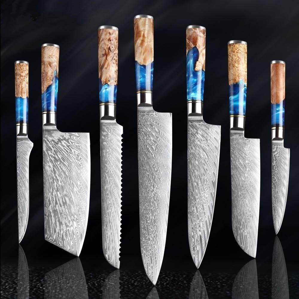 7 Pcs Set VG10 Japanese Damascus Steel Chef Knife Set - Decor Home