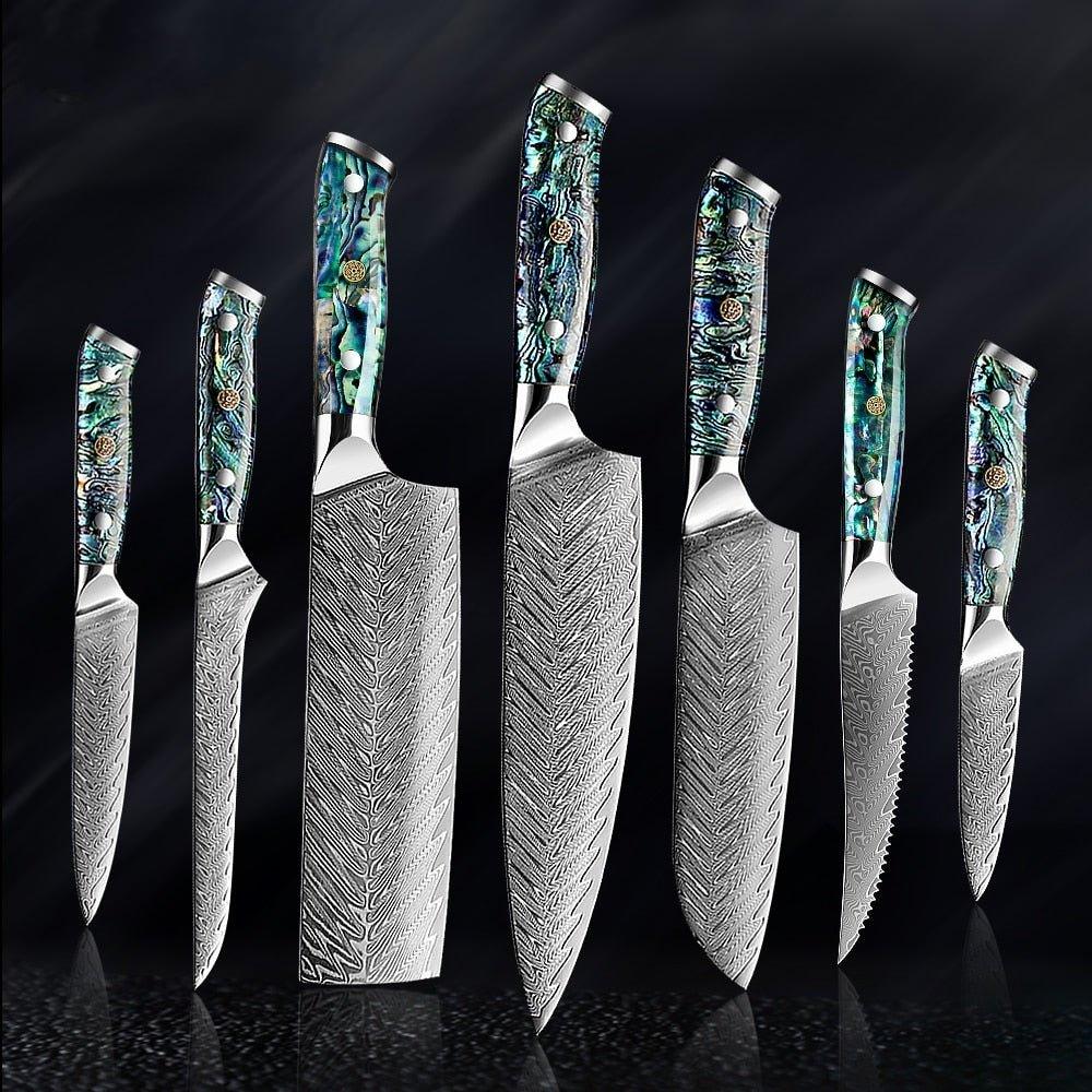 7 Pcs Premium Quality Japanese Damascus Steel Chef Kitchen Knife Set - Decor Home