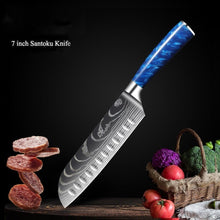 Load image into Gallery viewer, 8 Pcs High Carbon Stainless Steel Damascus Knife Set Blue - Fansee Australia
