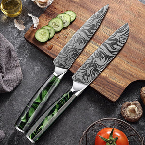 8 Pcs High Carbon Stainless Steel Damascus Knife Set Green - Fansee Australia