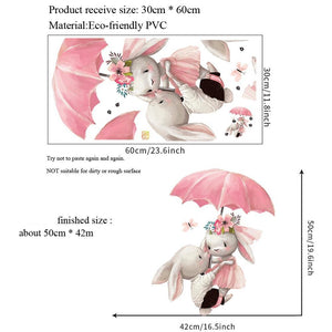 Bunny Lovers Under Umbrella Wall Stickers for Kids