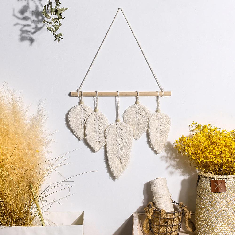 Handwoven Leaf Feather Macrame Wall Hanging - Decor Home