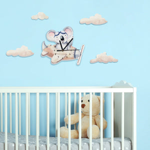 Koala Flying A Plan Nursery Wall Clock