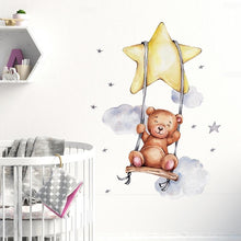 Load image into Gallery viewer, Cute Bears and Bunnies Swinging On The Star and Moon Wall Decals
