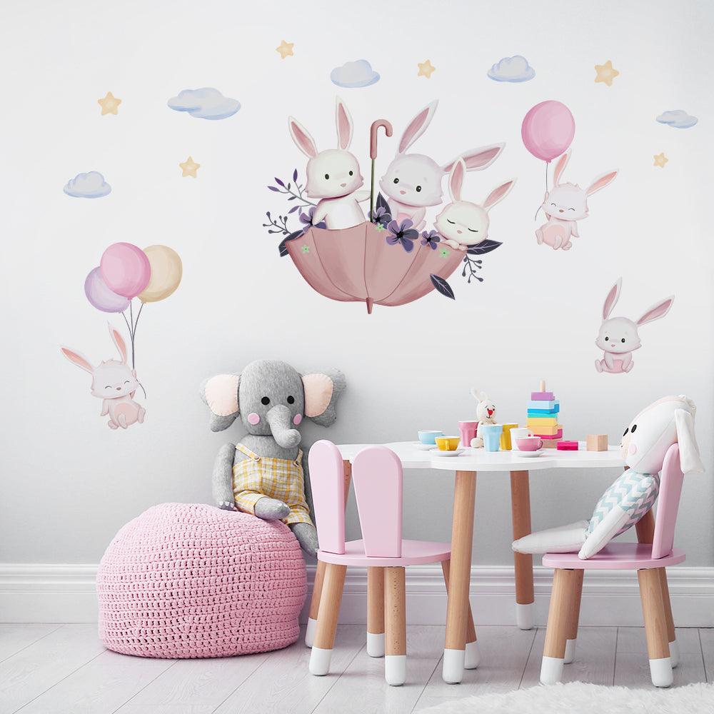 Bunnies On Umbrella Removable Wall Stickers - Decor Home