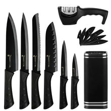 Load image into Gallery viewer, 8 Pcs Black Stainless Steel Kitchen Knife Block Sharpener Set
