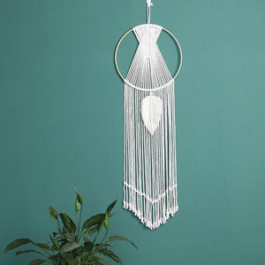 White Dream Catcher Wall Hanging Macrame with Tassels