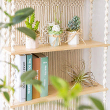 Load image into Gallery viewer, Tripe Plant Hanger Handmade Macrame Wooden Floating Shelf
