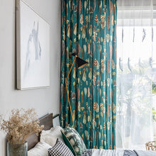 Load image into Gallery viewer, Green Feather Ready Made Curtains
