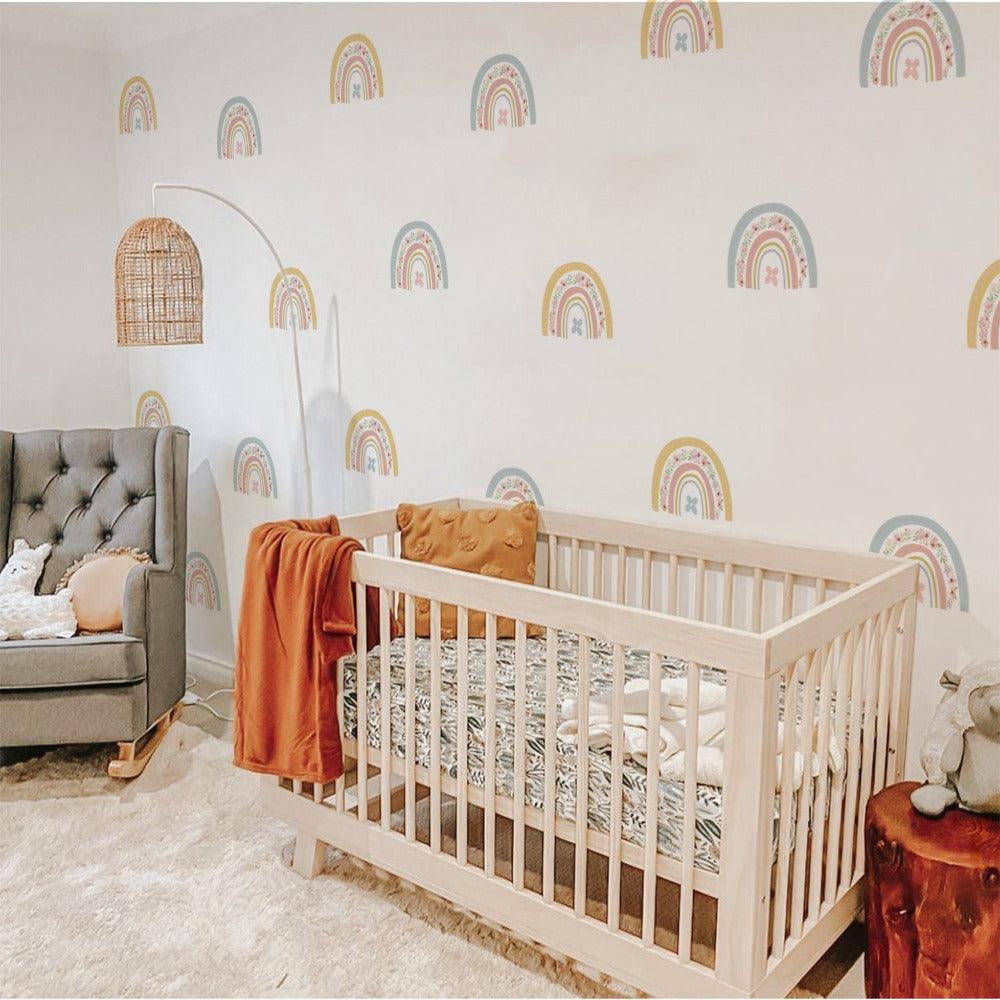 Rainbow With Flowers Peel And Stick Wall Stickers 10 Pcs Set - Decor Home