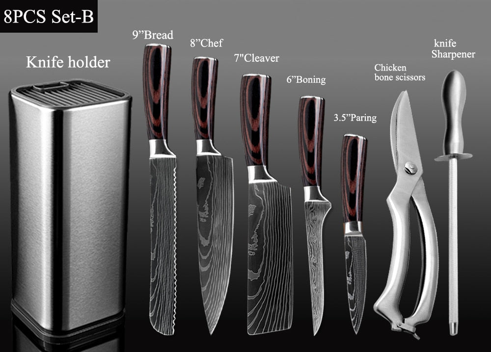 6-8 Pcs Stainless Steel Knife Set In Block