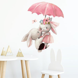 Bunny Lovers Under Umbrella Wall Stickers for Kids