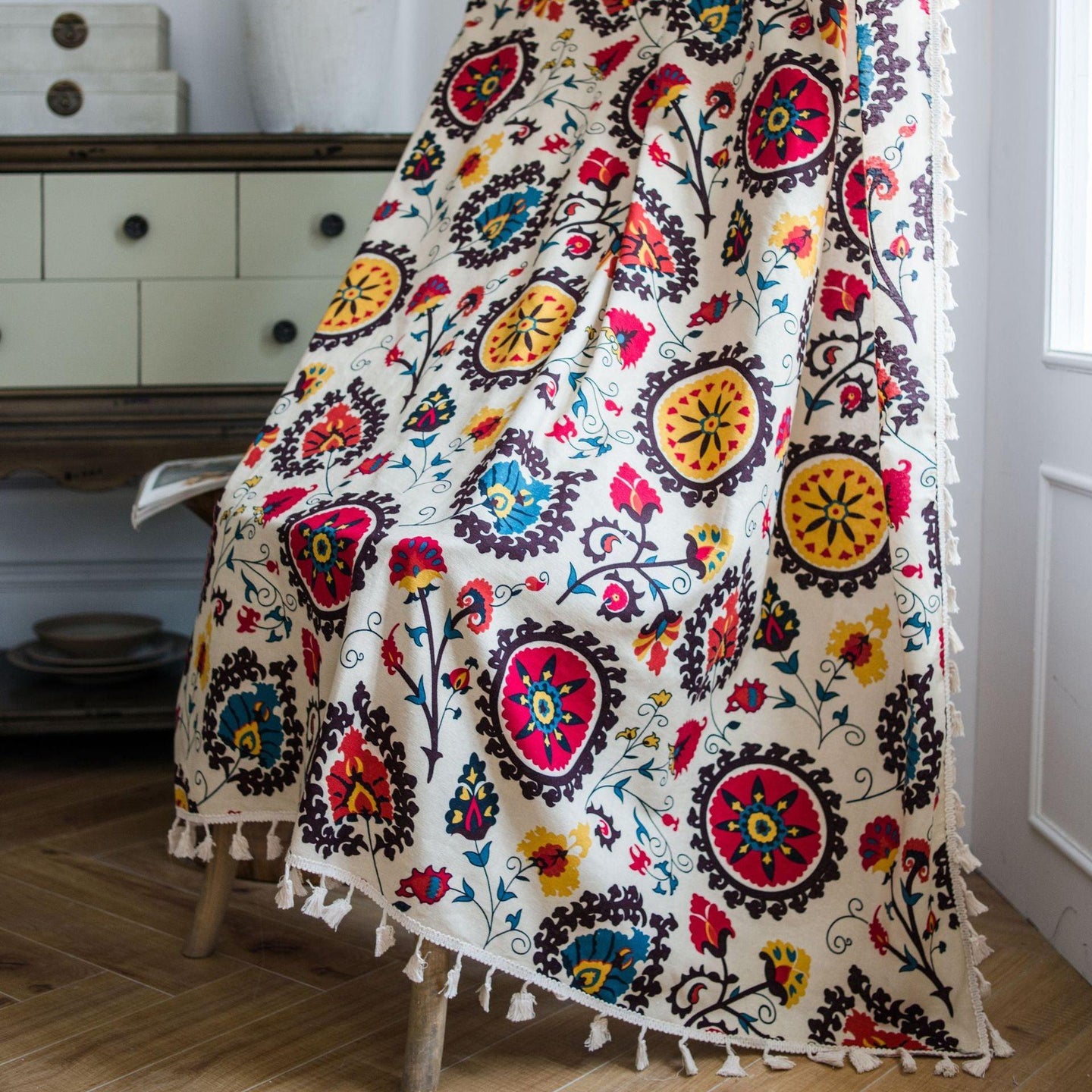 Linen Curtains In Boho Flowers - Decor Home