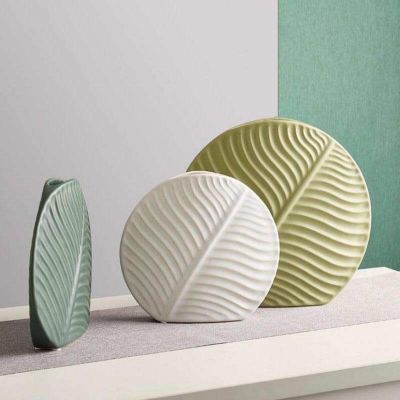 Ceramic Leaf Flower Vases - Decor Home