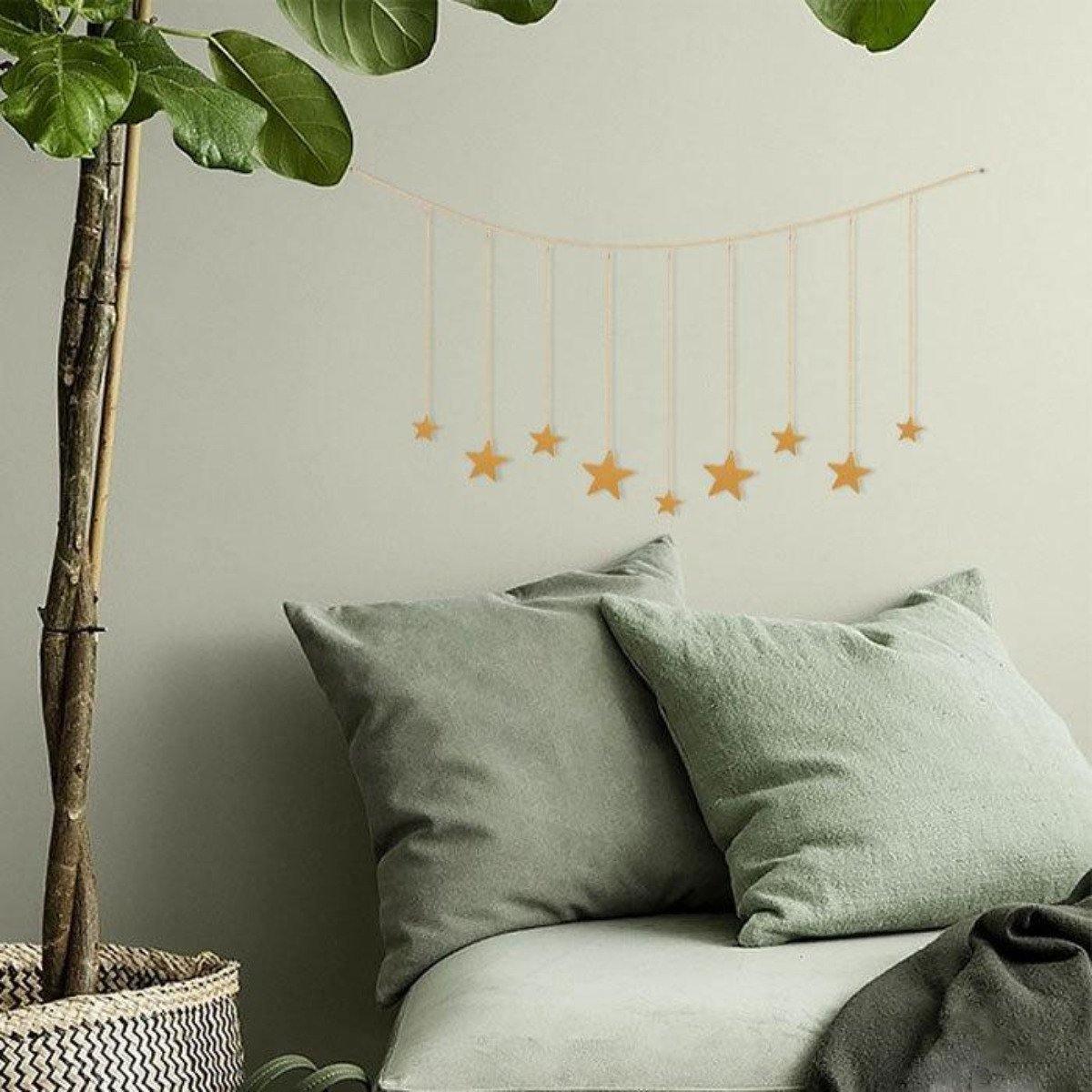 9 Pcs Wood Gold Star Garland Wall Hanging Set - Decor Home
