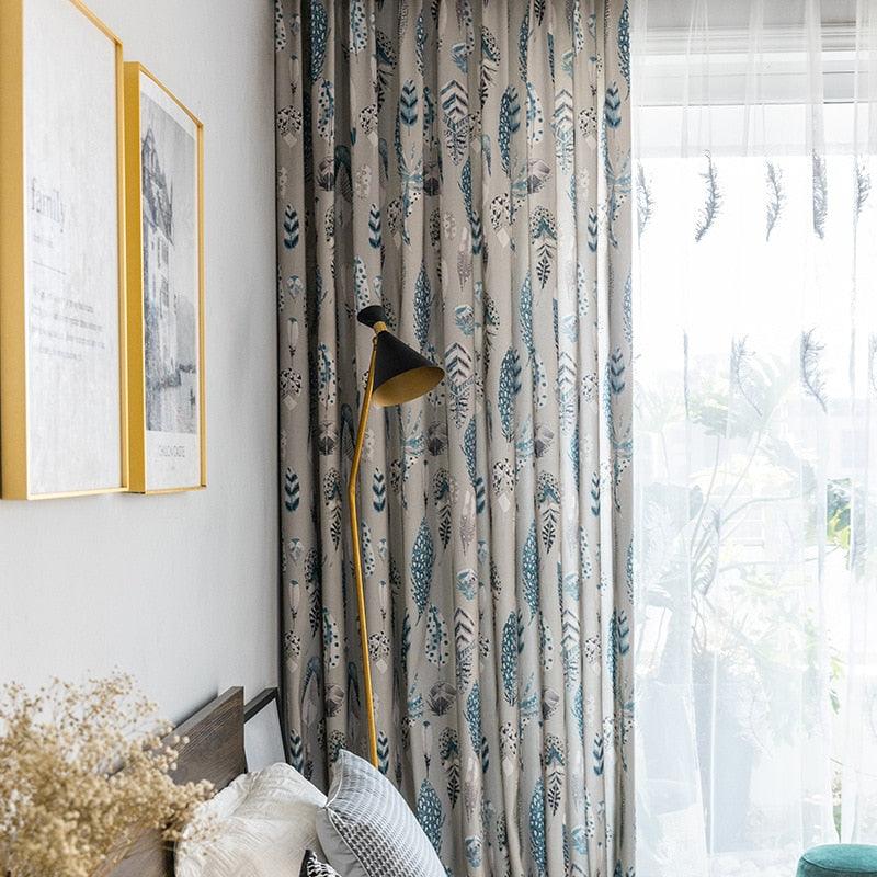 Green Feather Ready Made Curtains - Decor Home