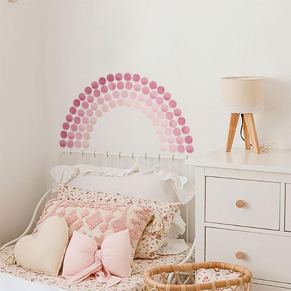 Pink Watercolour Polka Dots Rainbow Wall Stickers - Decor Home
