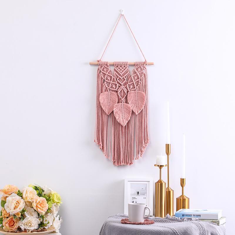 Pink Handwoven Macrame Wall Hanging with Tassels - Decor Home