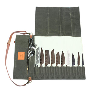 11 Pocket Green Canvas Knife Bag
