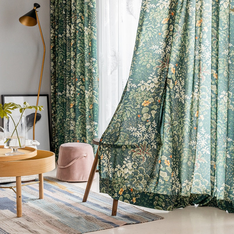 Vintage Style Green leaf Curtains