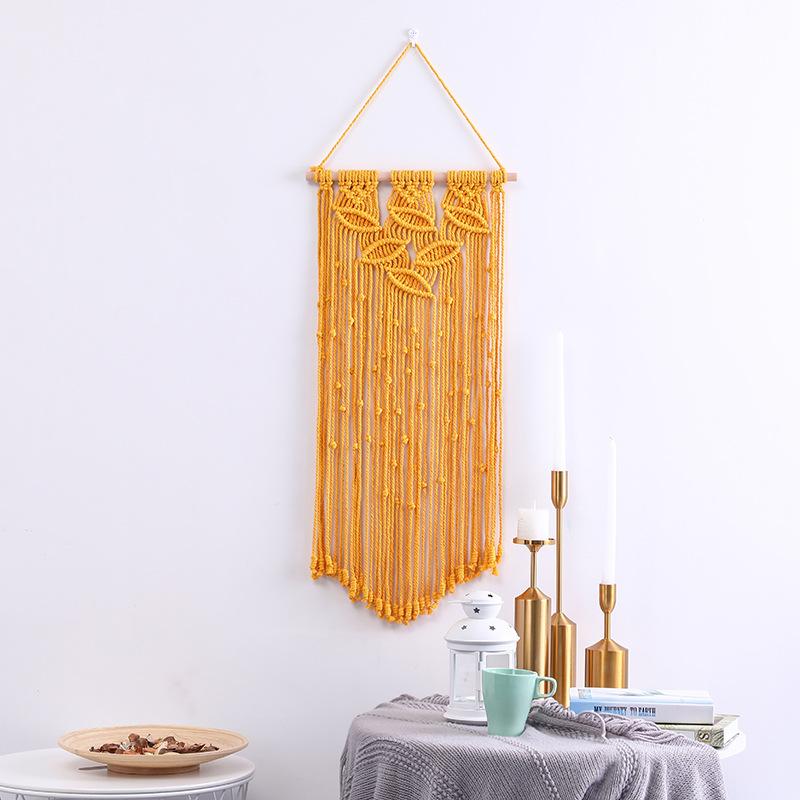Yellow Leaf Design Wall Hanging Macrame with Tassels