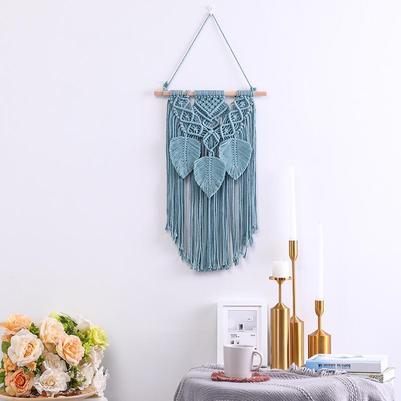Blue Handwoven Macrame Wall Hanging with Tassels - Decor Home