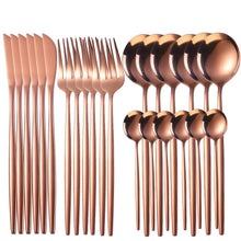 Load image into Gallery viewer, 24 Pcs Matte Finish Rose Gold Cutlery Set Gift Box
