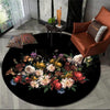 Luxurious Floral Art Black Round Rug