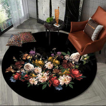 Load image into Gallery viewer, Luxurious Floral Art Black Round Rug
