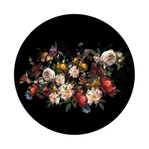 Luxurious Floral Art Black Round Rug
