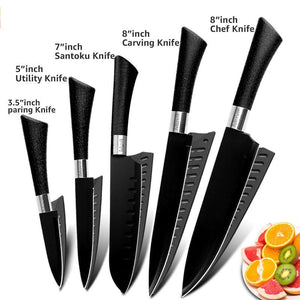 Black Stainless Steel Non Stick Blade Knife Set