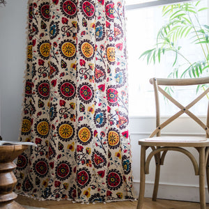 Linen Curtains In Boho Flowers