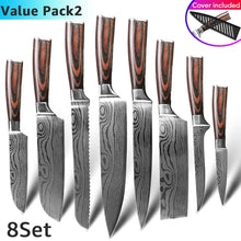 Load image into Gallery viewer, 9 Pcs High Carbon Stainless Steel Damascus Kitchen Knives Set
