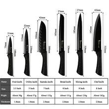 Load image into Gallery viewer, 6 Pcs Black Stainless Steel Kitchen Knife Set With Stainless Steel Block
