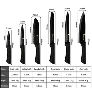 8 Pcs Black Stainless Steel Kitchen Knife Block Sharpener Set