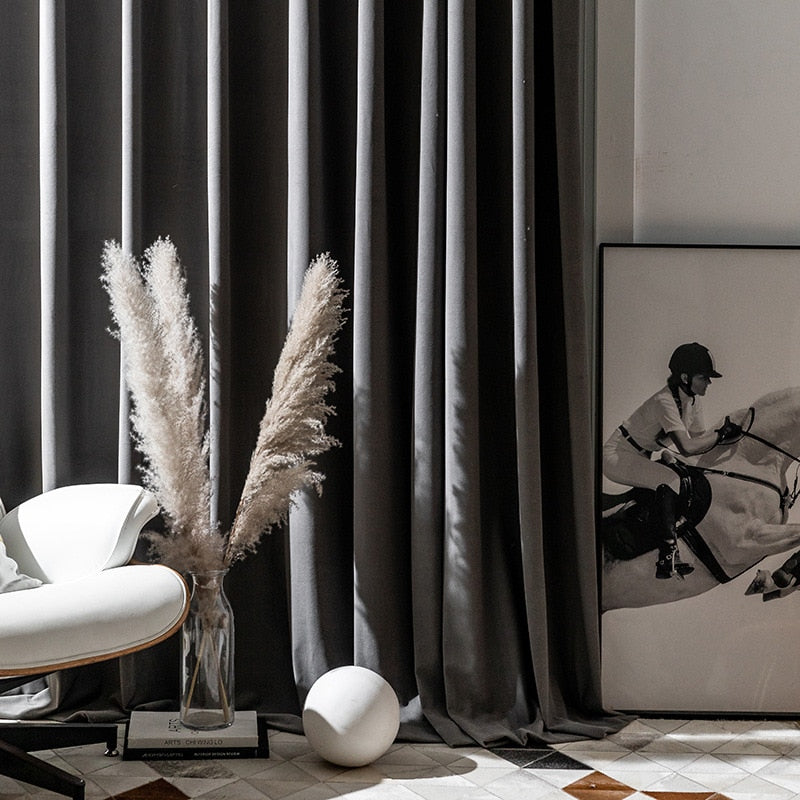 Velvet Gray Curtains for Living Room Bedroom