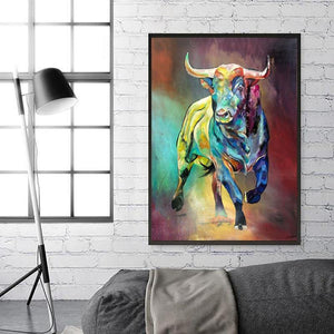 Abstract Colorful Bull Canvas Paintings Animal Wall Art Prints Poster Living Room Decorative Paintings On The Wall Home Decor - Fansee Australia