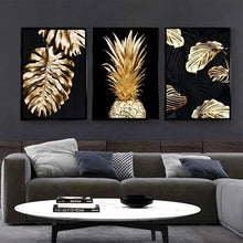 Load image into Gallery viewer, Golden Plant Leaf In Black Wall Art Prints (60x90cm)
