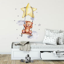 Load image into Gallery viewer, Adorable Bears and Bunnies Swinging On The Star and Moon Wall Stickers
