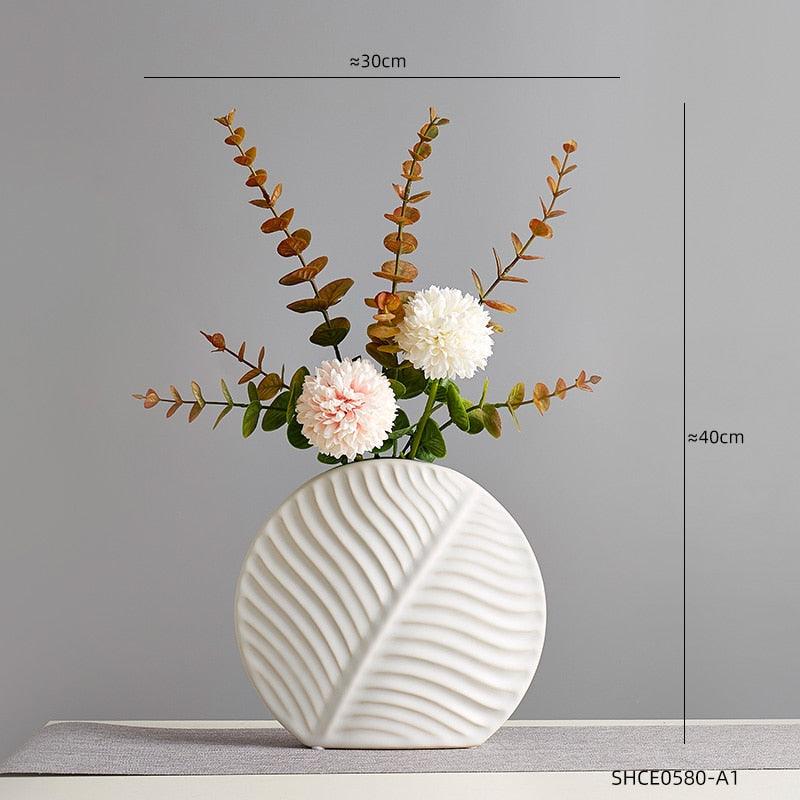 Ceramic Leaf Flower Vases - Decor Home