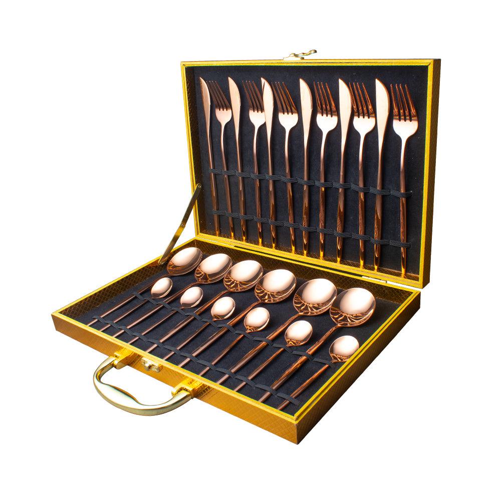 24 Pcs Matte Finish Rose Gold Cutlery Set Gift Box - Decor Home