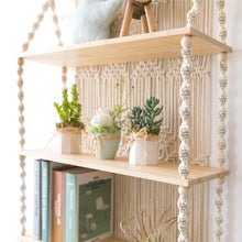 Load image into Gallery viewer, Tripe Plant Hanger Handmade Macrame Wooden Floating Shelf
