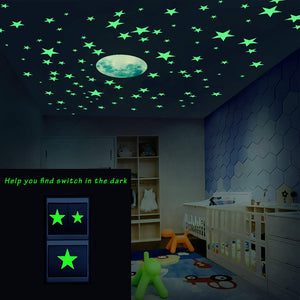 Glow In The Dark Moon And Stars Wall Stickers