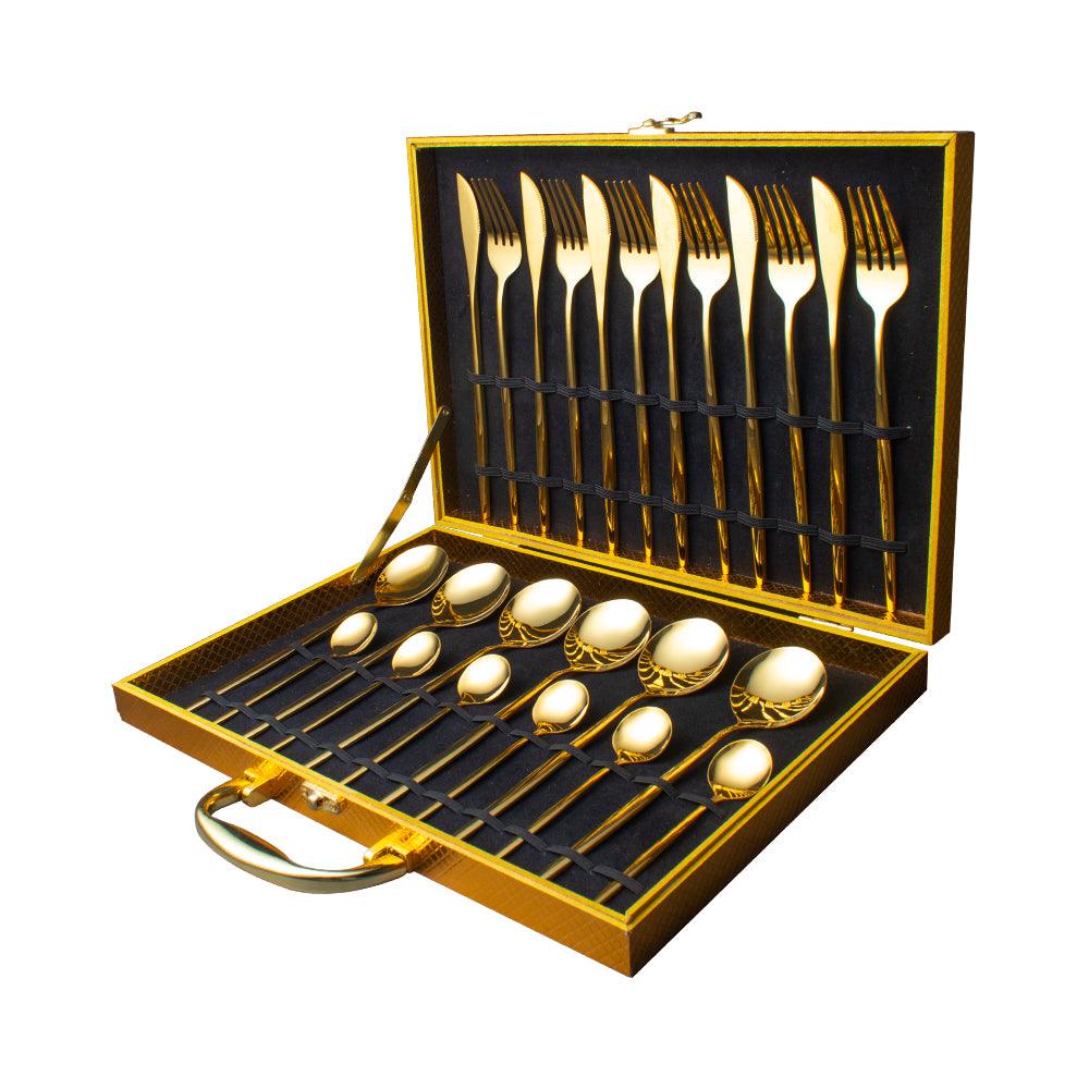 24 Pcs Matte Finish Gold Cutlery Set Gift Box - Decor Home